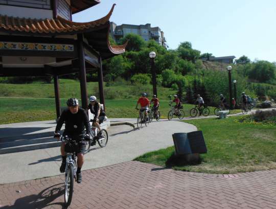 May 21 - Riding through the Chinese Gardens in Louise McKinney Park.