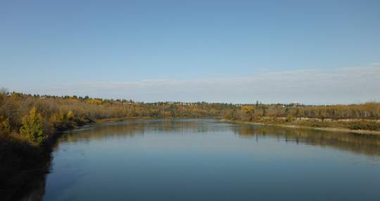 The North Saskatchewan River from the Hawrelak footbridge.