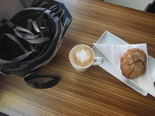Latte and muffin and biking. Life is good.