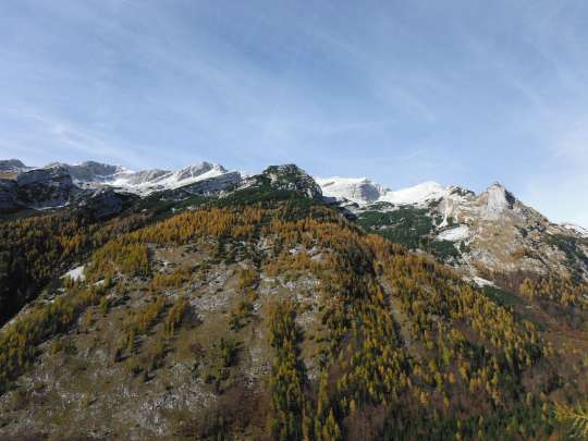 Snowy peaks and fall colours.